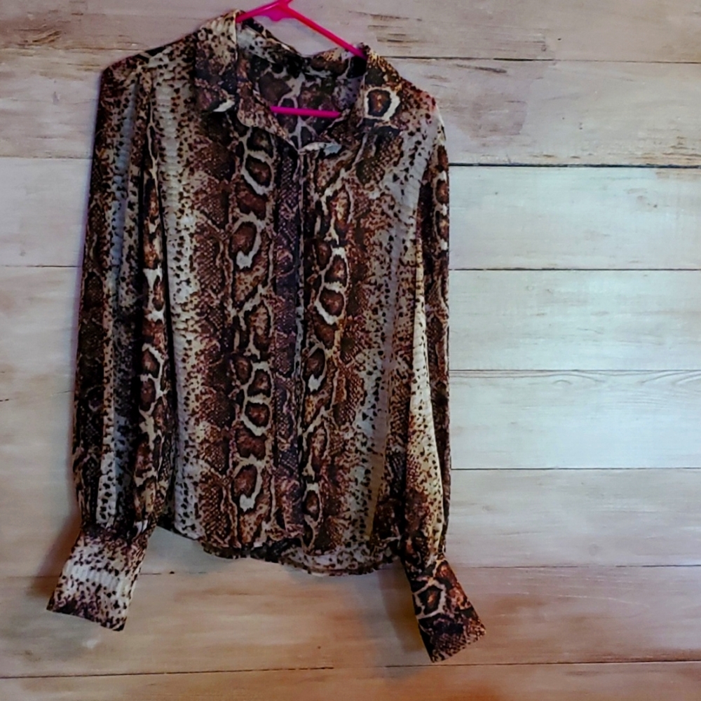 SHEIN LUNE Snakeskin Print Bishop Sleeve Shirt